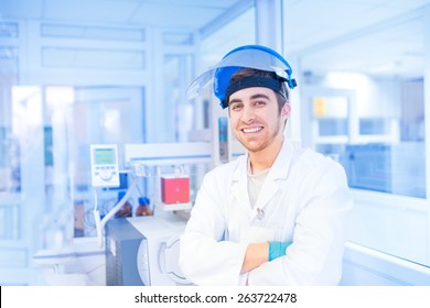 Male Scientist In Experimental Laboratory Using Medical Resources And Tools