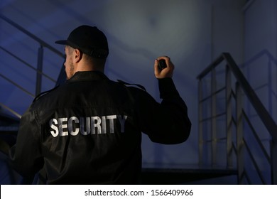 Male Security Guard Flashlight Going Stairs Stock Photo 1566409966 ...