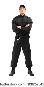 Male Security Guard In Uniform On White Background