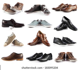 Male Shoes Collection. Men Shoes Over White Background