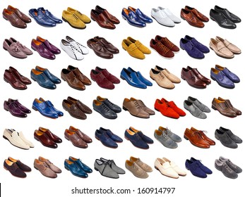 Male shoes collection on white background