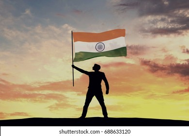 Male Silhouette Figure Waving India Flag. 3D Rendering