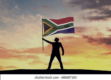 Male Silhouette Figure Waving South Africa Flag. 3D Rendering