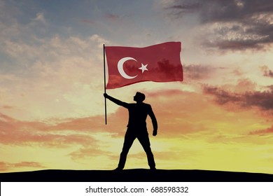 Male Silhouette Figure Waving Turkey Flag. 3D Rendering