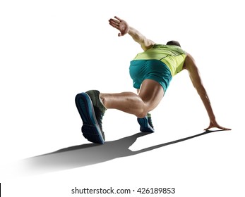 Male Sprinter Running On Isolated Background