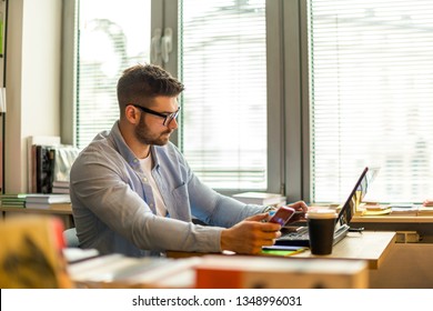 Male student learning online