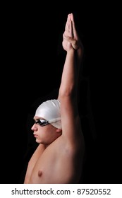 Male Swimmer Isolated In Black