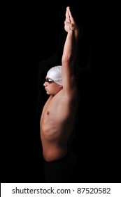 Male Swimmer Isolated In Black