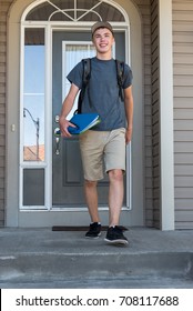 Male Teenager Leaving Home To Go To School.