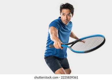 Male tennis player playing tennis with striving for victory gesture on white background. - Powered by Shutterstock