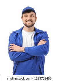 Male Truck Driver On White Background