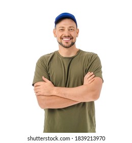 Male Truck Driver On White Background