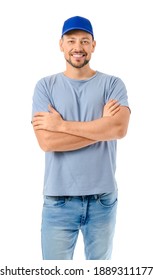 Male Truck Driver On White Background