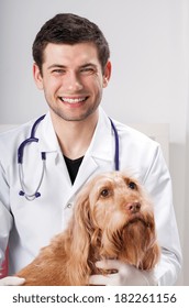 Male Vet And Pretty Dog In Surgery