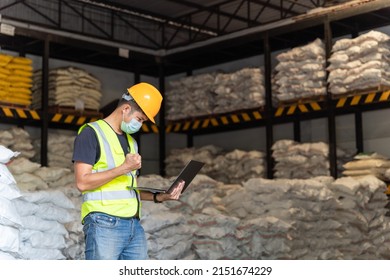 A Male Warehouse Worker Successfully Selling Alum Or Chemical Warehouse Online. International Export Business Concept.