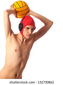 Male Water Polo Player. Studio Shot Over White.