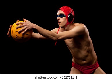 Male Water Polo Player. Studio Shot Over Black.