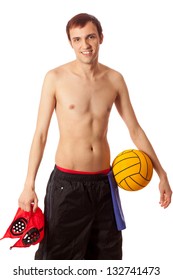 Male Water Polo Player. Studio Shot Over White.