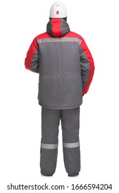 Male In Winter Workwear Isolated Rearview