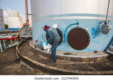 Male Worker Into The Tank Carbon Chemical Oil Interface Area Confined Space Safety.