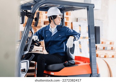 Male worker operating forklift truck on site - Powered by Shutterstock