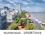 The Malecon Simon Bolivar" Avenue in Guayaquil with the Municipality building and other modern buildings; which is next to the pier and Guayas river.