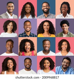 Males And Females Avatars, Smiling Millennial Multiethnic Men And Women On Colorful Backgrounds, Creative Image In Square Shape For Ethnic And Racial Minority Groups And Their Assimilation Concept