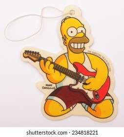 MALESICE, CZECH REPUBLIC - NOVEMBER 28, 2014: Car air freshener Homer Simpson, made by Jees in Czech republic. The Simpsons is an American animated sitcom. 