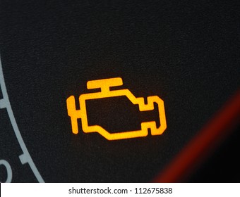 Malfunction Or Check Engine Car Symbol, Dash Board Close Up