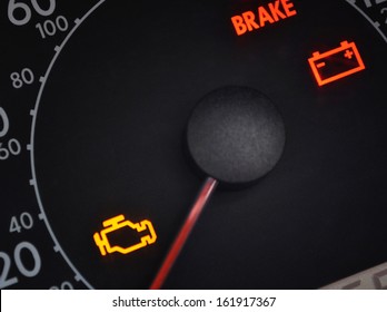 Malfunction or check engine car symbols, dashboard icon