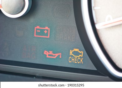 Malfunction or check engine car symbols, dashboard icon 