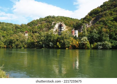 Mali Zvornik, Serbia, September 29, 2022. Cement Plant, Brasina Mine. Industrial Architecture. Heavy Industry. View From The Right Bank Of The Drina, From Zvornik.