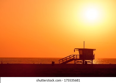 Malibu Beach Lifeguard Tower At Sunset