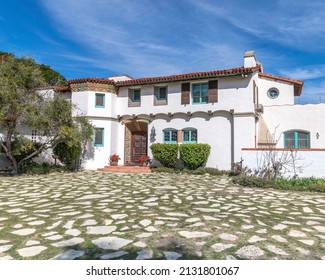 Malibu CA, USA- March 2, 2022: Exterior Of The Adamson House Museum In Malibu, CA.