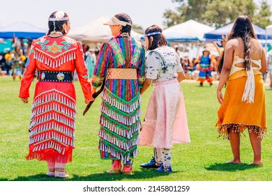 Malibu, California, USA - April 9, 2022. Powwow.  Native Americans Men Dancing.  Chumash Day Powwow And Intertribal Gathering.