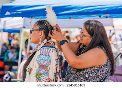 Malibu, California, USA - April 9, 2022. Powwow.  Native Americans Men Dancing.  Chumash Day Powwow And Intertribal Gathering.