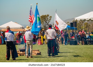 Malibu, California, USA - April 9, 2022. Powwow.  Native Americans Dressed In Full Regalia.  Chumash Day Powwow And Intertribal Gathering.