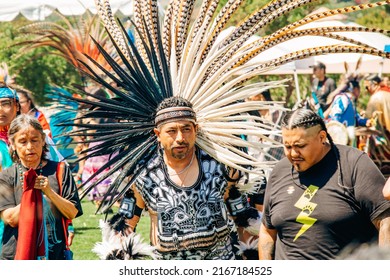 Malibu, California, USA - April 9, 2022. Powwow.  Native Americans Dressed In Full Regalia.  Chumash Day Powwow And Intertribal Gathering.