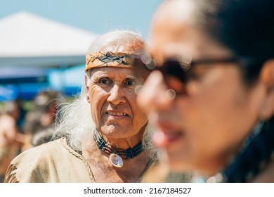 Malibu, California, USA - April 9, 2022. Powwow.  Native Americans Dressed In Full Regalia.  Chumash Day Powwow And Intertribal Gathering.