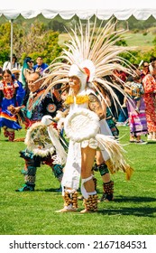 Malibu, California, USA - April 9, 2022. Powwow.  Native Americans Dressed In Full Regalia.  Chumash Day Powwow And Intertribal Gathering.