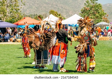 Malibu, California, USA - April 9, 2022. Powwow.  Native Americans Dressed In Full Regalia.  Chumash Day Powwow And Intertribal Gathering.