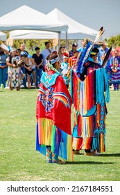 Malibu, California, USA - April 9, 2022. Powwow.  Native Americans Dressed In Full Regalia.  Chumash Day Powwow And Intertribal Gathering.