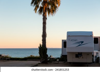 Malibu, California, USA-December 24, 2014. Winter RV Camping On Cost Of California.