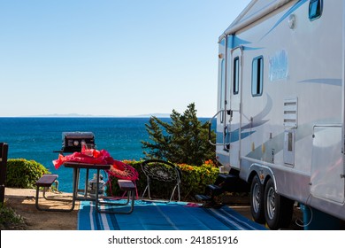 Malibu, California, USA-December 24, 2014. Winter RV Camping On Cost Of California.