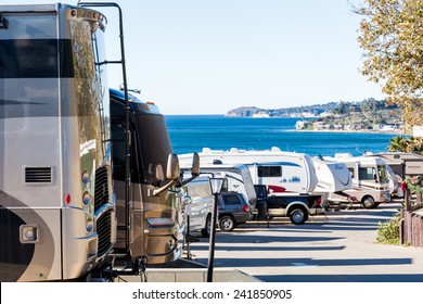 Malibu, California, USA-December 26, 2014. Winter RV Camping On Cost Of California.