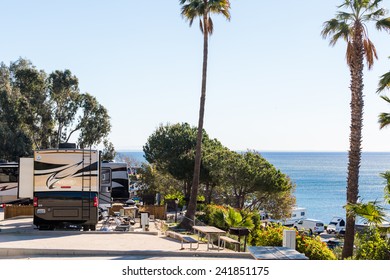 Malibu, California, USA-December 26, 2014. Winter RV Camping On Cost Of California.