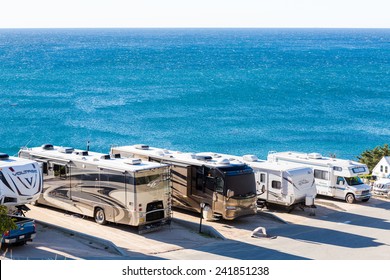 Malibu, California, USA-December 26, 2014. Winter RV Camping On Cost Of California.