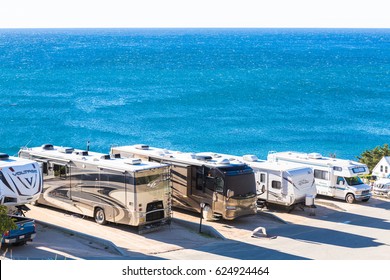 Malibu, California, USA-December 26, 2014. Winter RV Camping On Cost Of California.