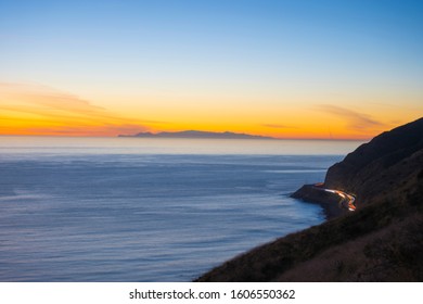 Malibu Pacific Coast Highway Sunset PCH Light Streaks Cars Driving 