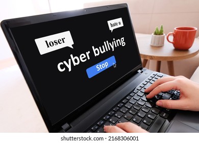 malicious internet comments written on computer screen. Cyber bullying concept